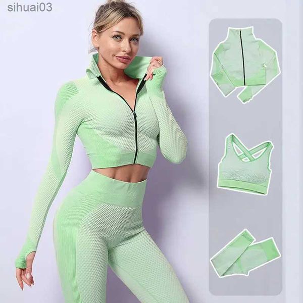 Frauen Tracksuits 2/3pcs nahtloser Yoga-Sets Sport Fitness Weste hohe Taille Hüftleitungshosen Anzüge Trainingskleidung Fitnessstudio-Leggings für WomenL2403