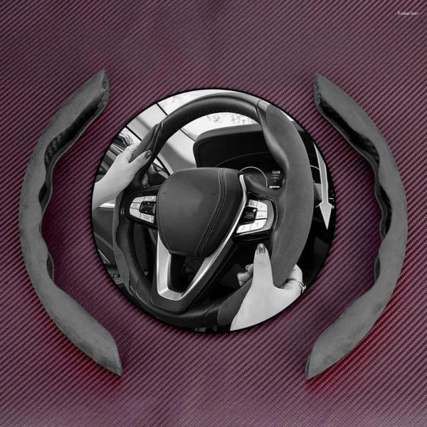 Coperture per volante da 2 pc per rivestimento in pelle scamosciata in pelle scamosciata per grigio per auto universali