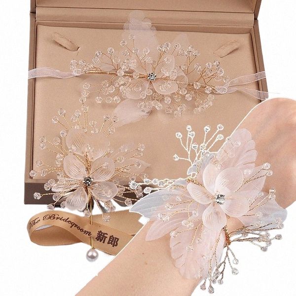 Pulso de noiva FR Corsage Linda mão Fr bracelete de luxo de luxo Damas de honra Grupo irmã Bracelet Ribb Accorts M8ZW#