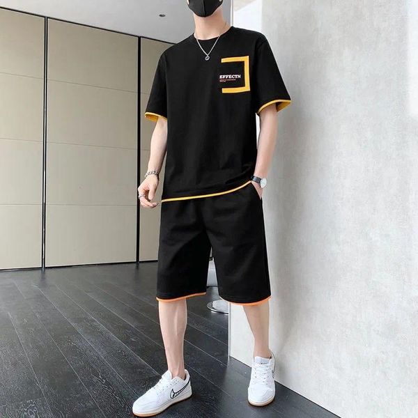 Мужские спортивные костюмы Summer Fashion Cotten Cankual Fasual Shiese Commory Hoostrable Cool Hightaint Lizing Sports Soirt 4xl