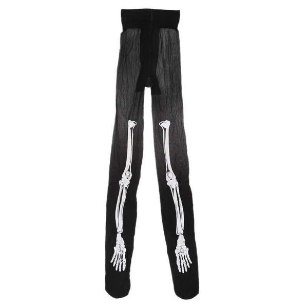 Meias sexy meias de moda Sexy Skeleton Legging Nightclub Bar meias de Halloween Skull Bones Black Pantyhose para mulheres meninas 240416