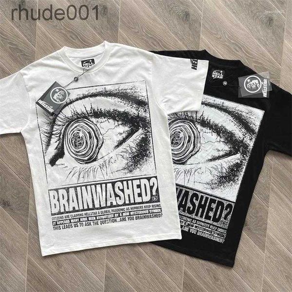 Camas de camisetas homens T-shirt Hellstar Eyes Litter Letter Handrawn Print High Round Round Round Casal solto casal preto e branco Manga curta Wu3L