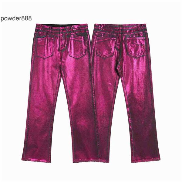 2024 Summer New Trendy Brand Laser Shining Pink Pants Casual Micro Elastic Jeans Unissex