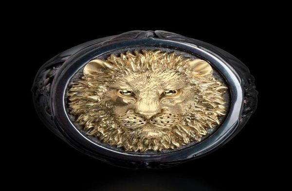 Men039s 18k giallo twotone nero diamante oro freddo fresco africa anello leone leone uomo gioielli per feste di nozze 74863492