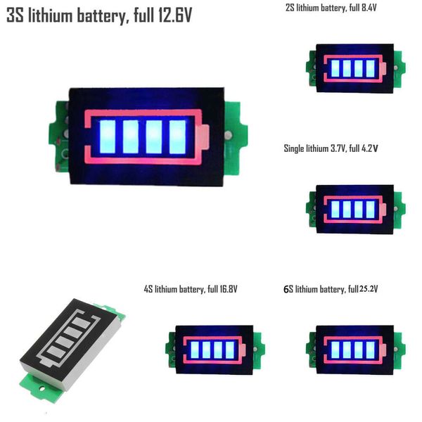 Novo único módulo de indicador de capacidade de bateria de 3,7V de lítio 1S - 6S 4.2V Visor de veículo elétrico Testador de energia de veículos elétricos