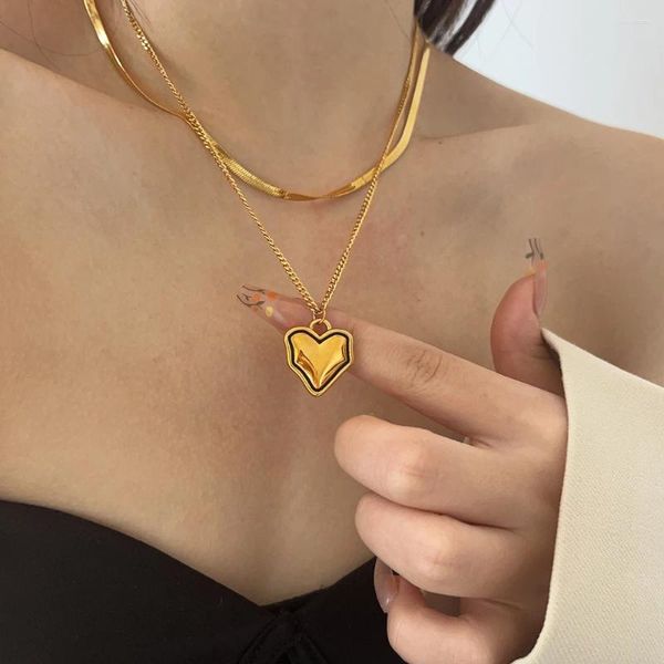 Anhänger Halskette Vintage Edelstahl Gold Farbe Herz Halskette für Frauen Trendy Multilayer -Schlangekette Kette Freundschaft Schmuck Geschenke