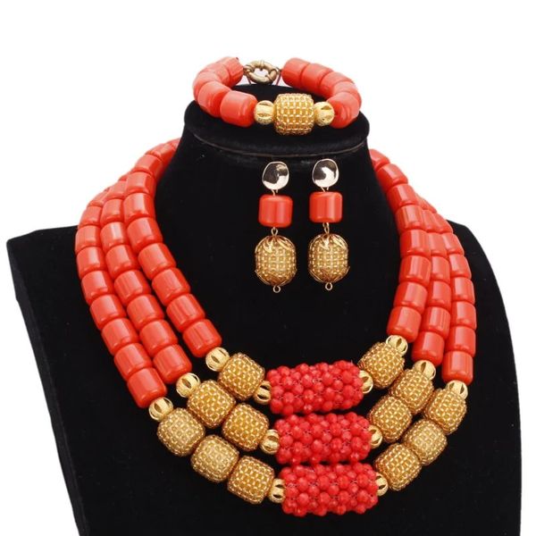 Dudo 10 colori 3 strati perle di corallo artificiale gioielli nigeriani africani set per matrimoni 240410