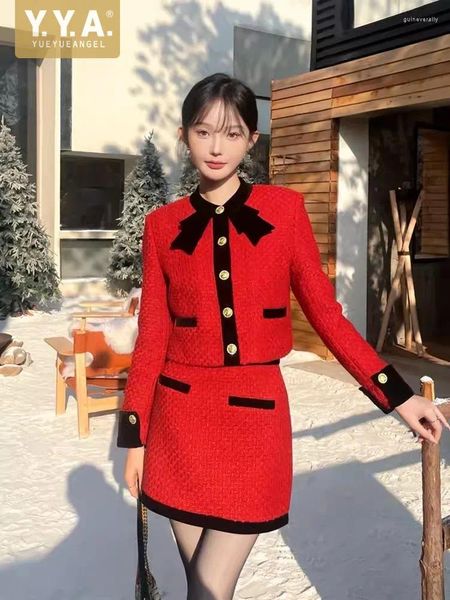 Abiti da lavoro Eleganti Office Ladies Gonza per giacca tweed rossa Set a due pezzi Fashi