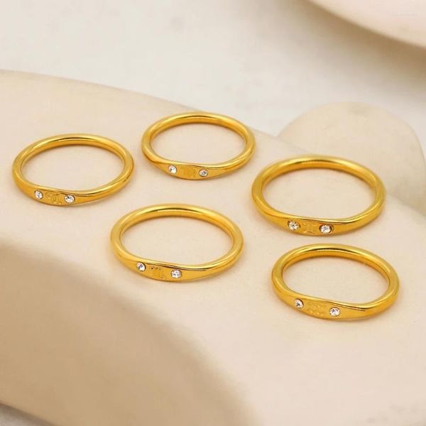 Anéis de cluster 12 constelações gravadas anel de aço inoxidável minimalista de 18k color de ouro acessórios de casal de moda à prova d'água