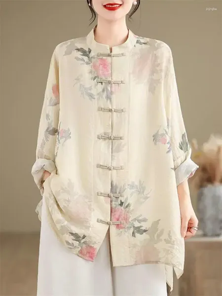 Blouses femininas estilo chinês Top 2024 Spring/Summer Camisa impressa de ponta de moda de moda Sun Protection Clothing K733