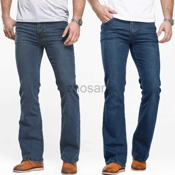 Jeans masculinos Corte de botas de botão ligeiramente alargada Blue Black Black Designer Classic Male Stretch Pants Denim D240417