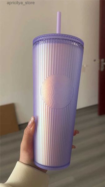 Su Şişesi 24oz 1 adet 1pc Starbucks Logo ile Tökezsiz Bling Rainbow Rainbow Unicorn Denizkızı Tanrıça Çivili Soğuk Kupa Tulumbud Kahve Kupası Samanlı Yeniden Kullanılabilir L48