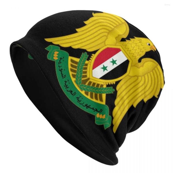 Berets Syrien Wappen Mantel Mütze Unisex Winter warme Motorhaube Femme Strickhüte Fashion Outdoor Syrische Flagge Schädel Mützen für