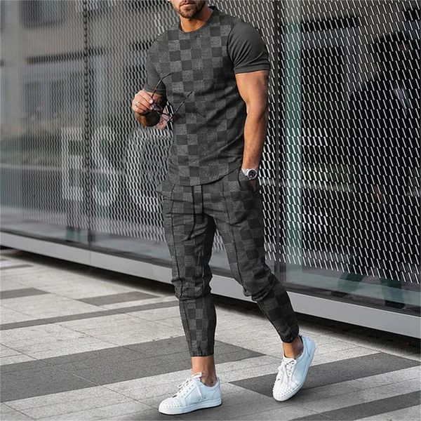 Tuta da uomo per pista da uomo a 2 pezzi Outfit da jogger in 3D stampato in 3D Streetwoutwear Shortleve Thirtlong Pants Cashing 240416