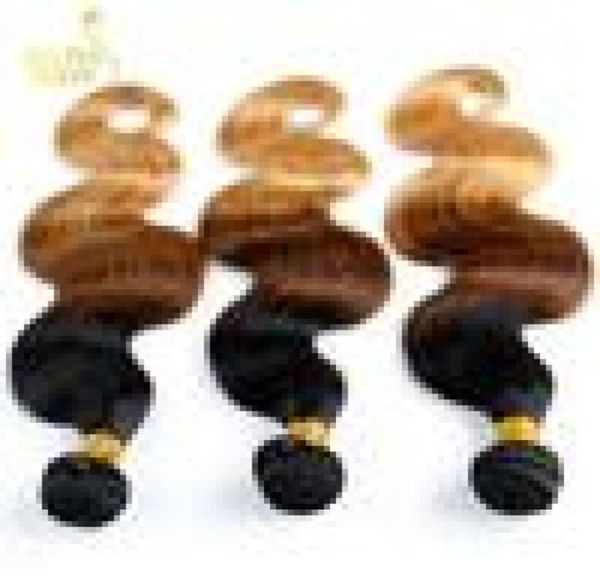 Ombre mongoli tessitura di capelli bundle di grado 6a onda del corpo mongolo ombre estensioni di capelli umani vergini 3pcs tre tono 1b/4/27# free1524281