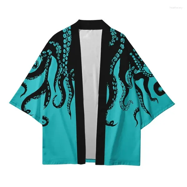 Ethnische Kleidung Sommer Tintenfisch Druck Kimono Streetwear Unisex Hawaiian Shirt Fashion Cosplay Tops Yukata Bademantel Lose Japanisch