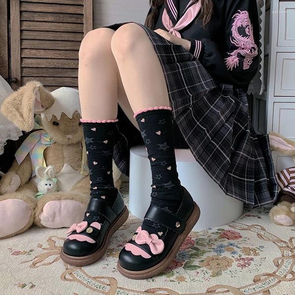 Vestido sapatos góticos loli garotas femininas kawaii tea festa japonesa arco cosplay anime lolita mulheres cunha harujuku jk sapato de uniforme baixo