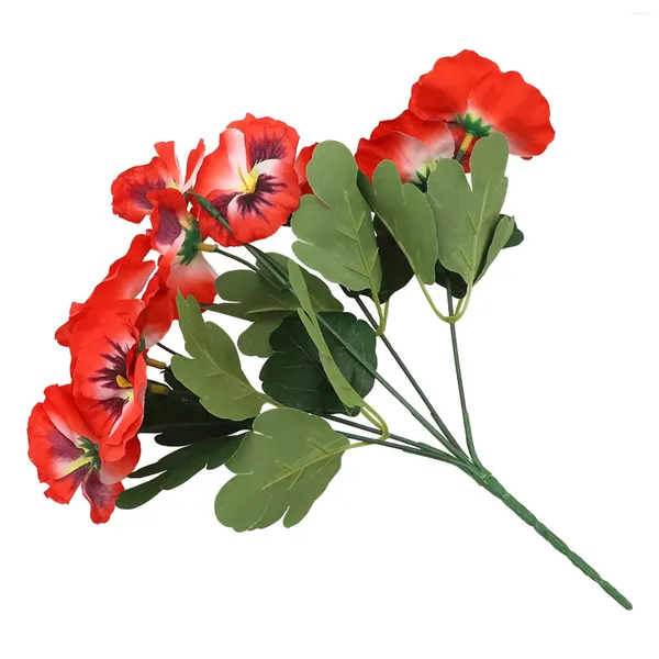 Dekoratif Çiçekler Düğün Partisi Dekorasyon Pansy Sahte Çiçek Buket 10 Kafa Yapay Kırmızı/Turuncu/Mor Gül Kırmızı