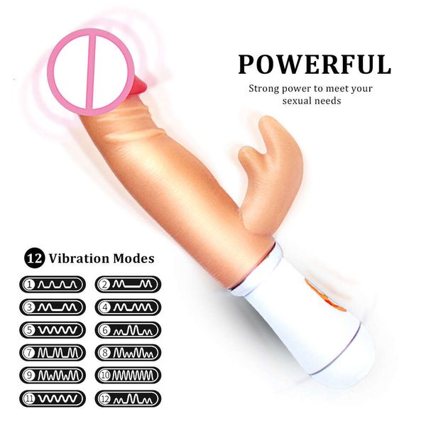 Exvoid Penis realista 12 Frequência Silicone Flesh Dildo Vibrador Toys Sexy para mulheres Vibradores de coelho Av Stick G Spot Massageador