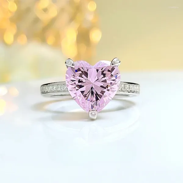 Ringos de cluster Fashion Luxury Pink Diamond Love S925 Sterling Silver Ring Set com joias de casamento de alto carbono importadas por atacado