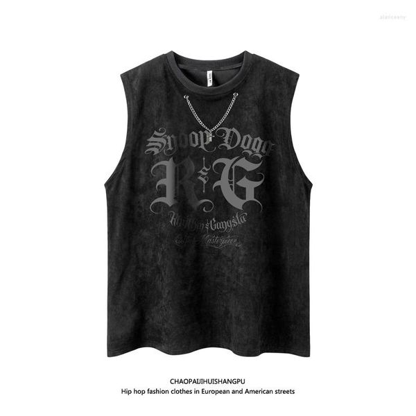 Herren -Tanktops Trendy High Street Gothic Letter Deerskin Velvet Weste Halskette