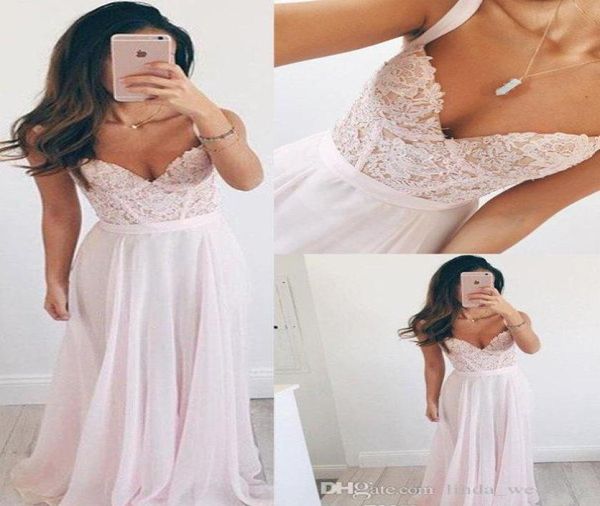 2019 Dusty Pink Lace Chiffon Beach Abendkleid Langes Feiertagsbekleidungs -Prom -Party -Kleid MADE MADE MADED 9127027