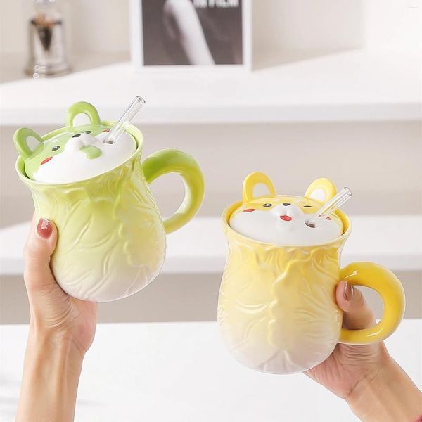 Tazze creative cavolo creativo artigianato di tazze di grandezza carina tazza di ceramica con office di paglia semplice tazze di latte di latte coppia