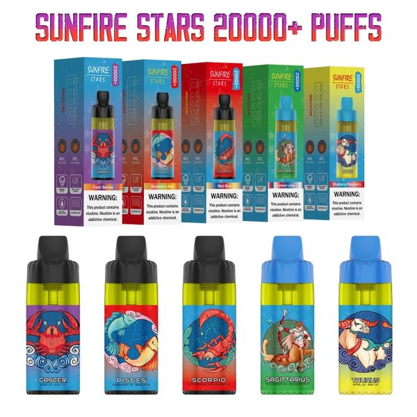 Sunfire vape tornado 15000 sbuffi usa e getta e sigaretta 20k LED lampada flash display 0 mg da 10 mg bobina mesh ricaricabile soffio vapore dtl mtl bat kit pod preieted penna vaper uk fr