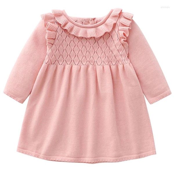 Mädchenkleider Herbst Wintergeborene Mädchen Kleidung Korean süßer gestrickter Pullover warmes Kleinkind rosa Prinzessin Kleid Kinder Baby Kleidung BC1061