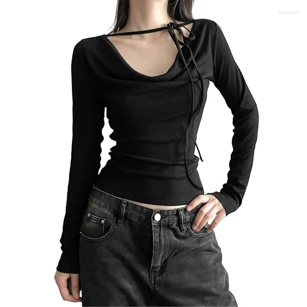 Camisetas femininas Mulheres Sexy Lace-up Draped-deco