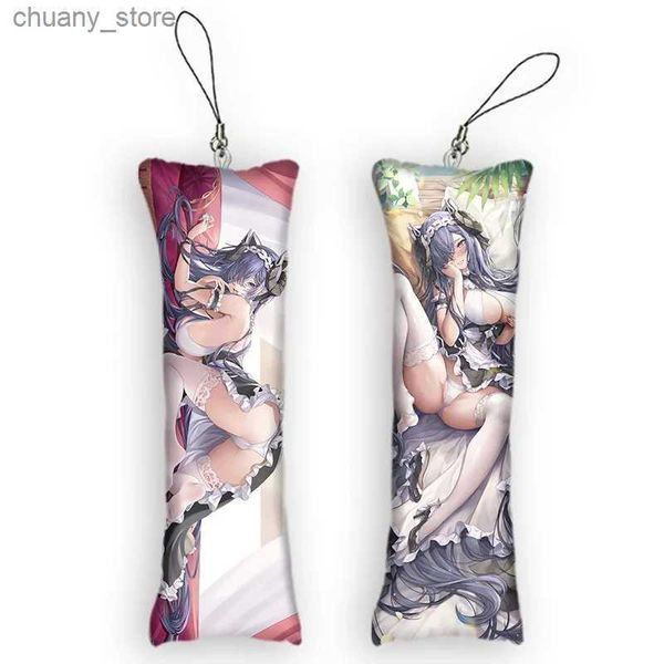 КЛАЧЕСНЫЕ ЛАНАРДЫ 4x12CMGAME AZUR LANEMINI Penne Sexy Sexy Dakimakura Keychain Двойной аниме -корпус мини -подушки ключевые цепочки милые подарок Y240417