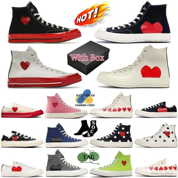 Sapatos de lona estrelas All Love With Plays Eyes Heart 70s Designer alto tênis clássico clássico rosa brilhante Multi-Heart Braz Braz Blue Red Cinza Polca Midsole Mulheres Verdes