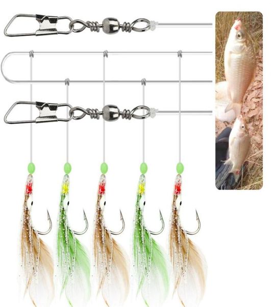 50bag Sabiki Fischereiköder Oktopus Köder mit Feder -Rigs Jigs Köder Luminische Bohnenhaken Fischerei Tackle281T7546094