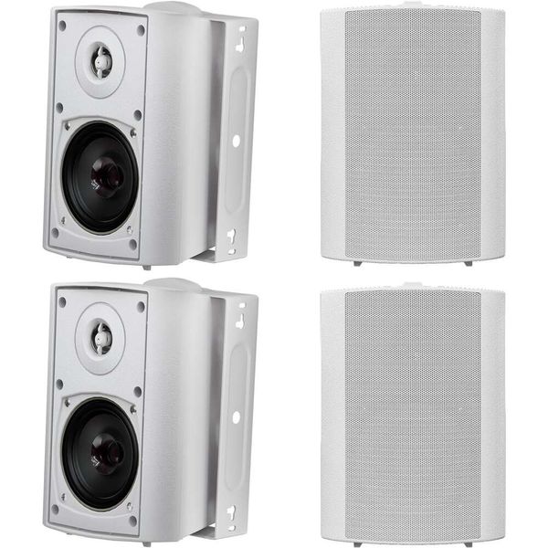 Altoparlante esterno Herdio 400W con tweeter a cupola stereo avanzato, sistema montato su muro impermeabile per terrazza interna/esterna - 4 altoparlanti set