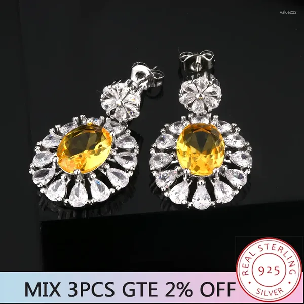 Orecchini per borchie splendide gioielli di compleanno del banchetto di fascia alta 925 925 Silver Giallo Ovalo Ovalo Zircone Non-Tarnish Ladies Premium