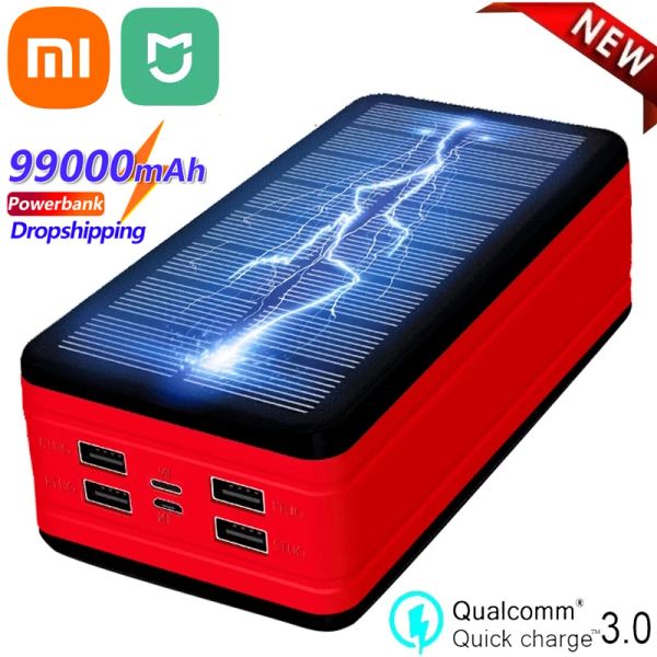 Ürünler Xiaomi Mijia 99000mAH Güneş Powerbank Büyük Kapasiteli Chaeger Taşınabilir 4USB Açık Mekan Seyahat Harici Pil İPhone13 13 PRO