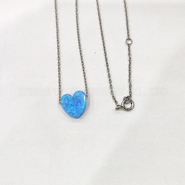 Anhänger Halsketten 10 mm weiß blau rosa Herzkette Opal 925 Sterling Silber Halskette