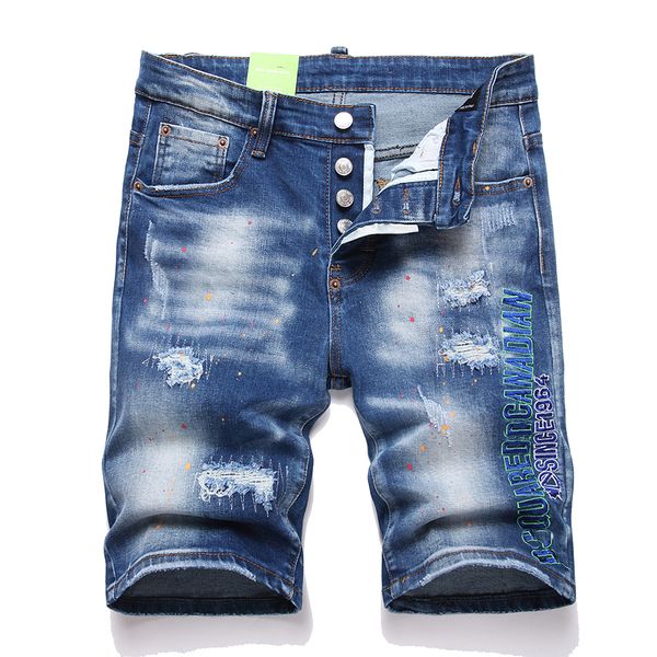 Jeans de grife de jeans homens bordados de jeans de calça curta Fashion Hole a calça US Tamanho 30-38 Hip Hop Troushers de zíper angustiado para masculino