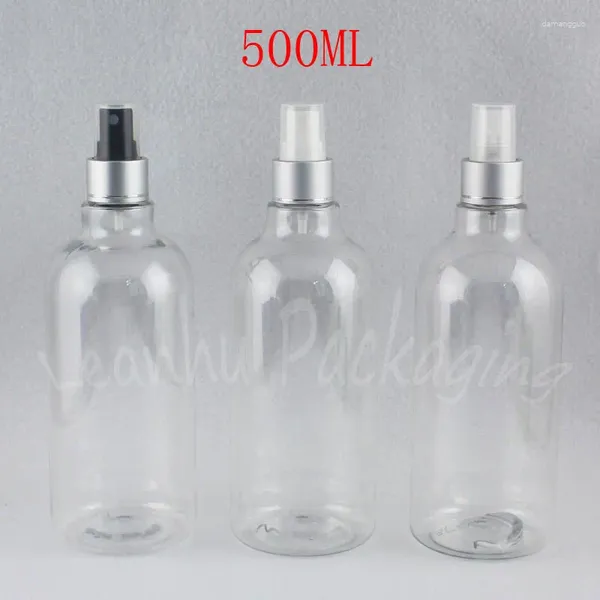 Garrafas de armazenamento 500 ml garrafa de plástico transparente com bomba de spray de prata 500cc Toner / água Substibração do recipiente cosmético vazio