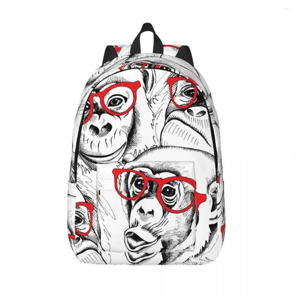 Backpack Student Bag Monkey Portraits in Red Glasses Immagine Laptop Coppia Lightweight Parent-Child