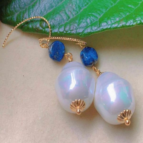 Dangle Ohrringe natürliche Barock weiße Perle blau turmalin goldene Ohrhaken Alltag Platin -benutzerdefinierte formelle Diamant Drop Teenager Minimalist