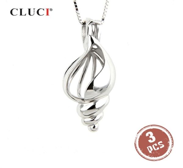 Cluci Silver 925 Shell Women Women Очарование подвески 925 Стерлинговое серебряное ожерелье для клетки подвеска для жемчужины LJ2010162286352