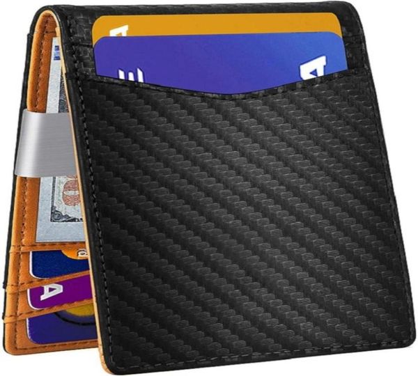 Mode minimalistische Männer Brieftasche BiFold Echtes Leder Carbon Faser Bargeldgeld Clip Geldbörse Brieftasche RFID Blockierende PO -Kartenhalter org1133274990