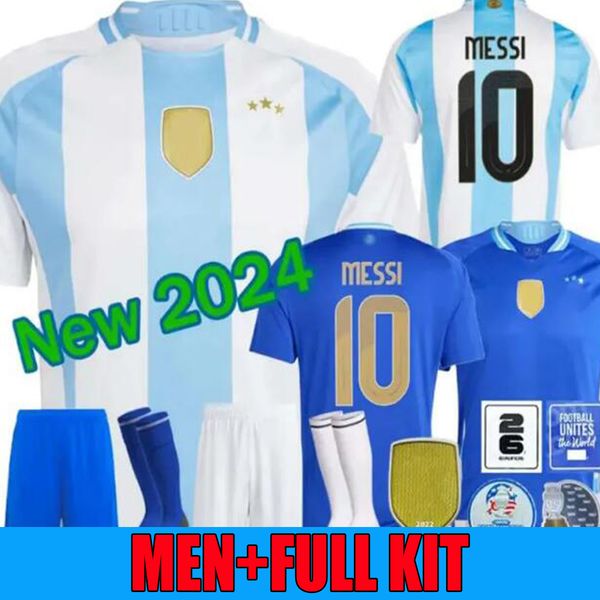 2024 Jerseys de futebol 3 estrelas Messis 24 25 Fãs Versão Mac Allister Dybala di Maria Martinez de Paul Maradona Kit Kit Menina Mulher Camisa de Futebol 4xl