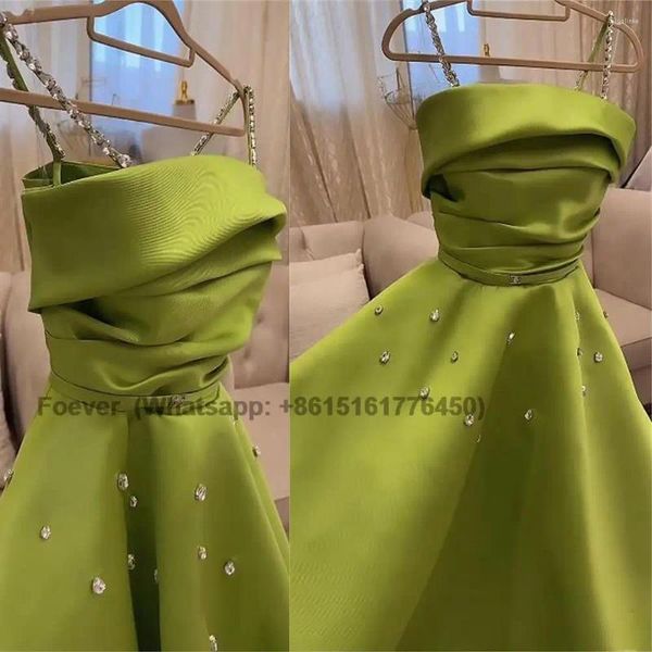 Parti Elbiseleri Yeşil Peri Düğün Satin A-Line Resmi Prom Crystal Akşam Piled Mezuniyet Elbise