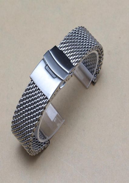 Paslanmaz çelik saat bandı Çift tıklama Güvenli Toka Gümüş Bilezikler 22mm 24mm Metal Kol saat