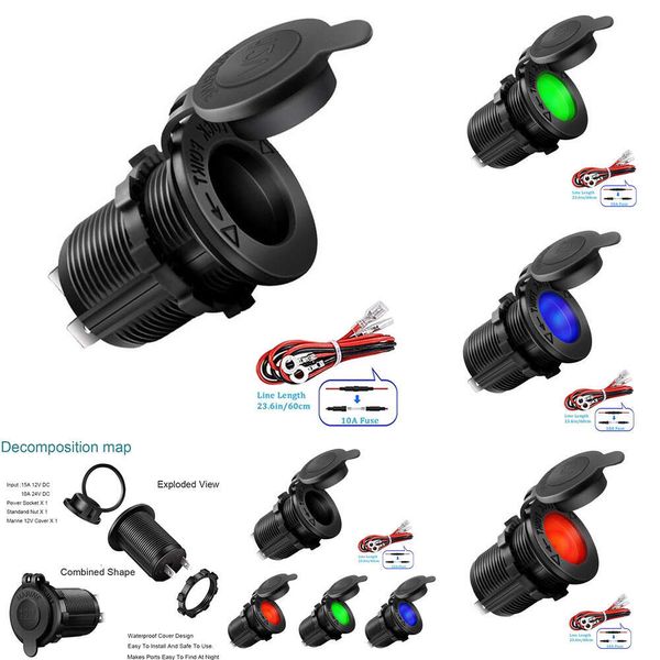 Novo receptáculo de tomada de moto de automóvel de automóvel de gabinete de automóvel de cigarro de 12V-24V de 12V-24V