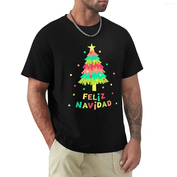 Erkek Polos Feliz Navidad Kağıt Ağacı Hediye Fikri Mutlu Noel Tatil T-Shirt Üstler Hızlı kuruyan baskı Tişörtleri Erkekler Pamuk