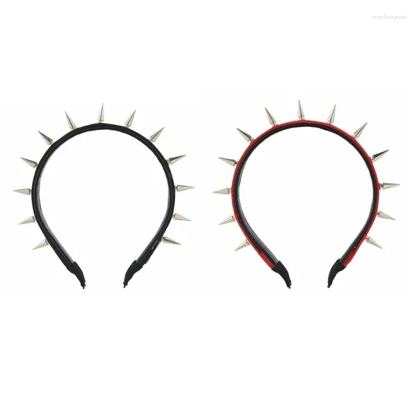 Haare Clips mit Stachelstirnband Gothic Tiaras Leder Kopfstück Steampunk Rock für Männer Punk Niete Dropship