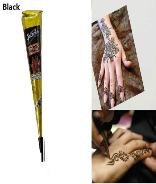 Henna Black Tattoo Body Paint Desenho de tatuagens temporárias naturais Casamento à prova d'água DIY Cone Cream8567960